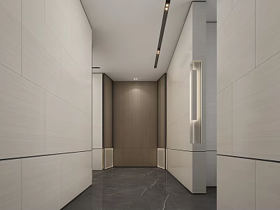 Modern Elevator Corridor With Light Walls Marble Floor And Ceiling Lights 3d model