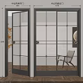 Modern Glass Swing Door With Black Frame Grid Design For Interior Room