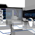 High Tech Futuristic Exhibition Hall Featuring Robots Digital Screens And Modern Platforms