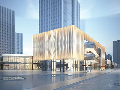 Modern Sales Office Building With Glass Facade Urban Landscape And Illuminated Exterior Design 3d model