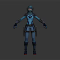 Fantasy 3D Character With Blue Armor Glowing Hands Mask And Dual Weapons
