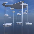 Modern Photo Check in Spot With White Curved Structure Hanging Cloud Decorations And Round Stones