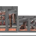 Black Commercial Meat Refrigerators Storing Fresh Steak And Various Meat Cuts
