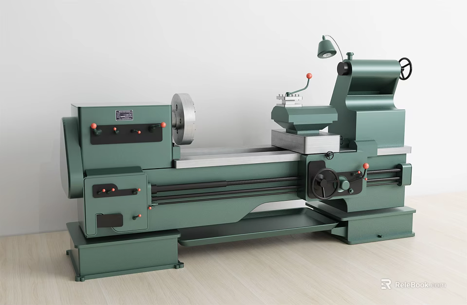 Green Industrial Lathe Machine With Heavy Duty Metalworking Headstock And Tailstock 3d model 