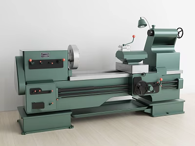 Green Industrial Lathe Machine With Heavy Duty Metalworking Headstock And Tailstock 3d model