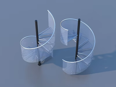 Modern Transparent Spiral Staircase Design With Black Pillars And Glass Steps 3d model