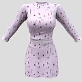Light Purple Long Sleeve Dress With Colorful Patterns And Waist Belt