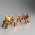 Golden And Wooden Single Chairs With Unique Sculpted Design In Minimalist Setting
