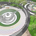 Modern Park Landscape Design With Circular Features Green Lawns And Winding Pathways