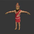 Mythical Bearded Character In Red Outfit With Golden Headdress Standing Arms Outstretched
