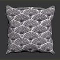Decorative Pillow With Purple Fan Shaped Pattern On White Soft Fabric