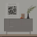 Modern Gray Entryway Sideboard Cabinet With Matisse Art Print Vase Plant And Decorative Items