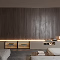 Modern TV Stand Design Against Dark Wooden Wall With LED Lighting And Storage