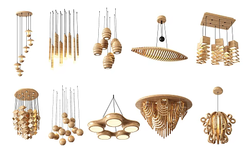 Nordic shaped chandelier wooden chandelier 3d model