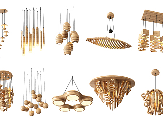 Nordic shaped chandelier wooden chandelier 3d model