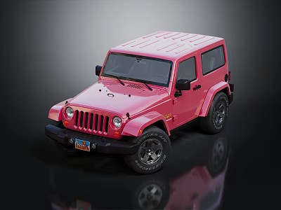 Pink Jeep Wrangler Two Door Off Road Vehicle With Black Wheels And Reflective Surface 3d model