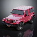 Pink Jeep Wrangler Two Door Off Road Vehicle With Black Wheels And Reflective Surface