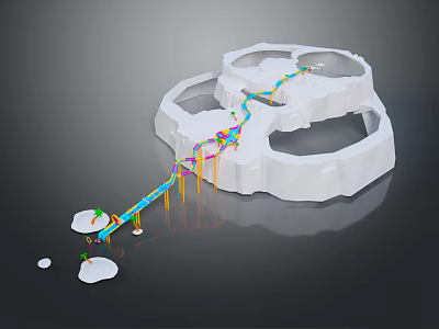 Cartoon Scene Featuring White Multi level Platforms With Colorful Connecting Slides And Small Bottom Elements 3d model