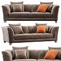 Elegant Brown Three Seater Sofa With Decorative Pillows And Orange Cushion 3d model