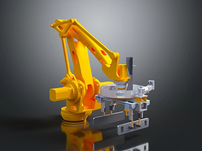 Industrial Yellow Robotic Arm Assembling Car Components In Automotive Manufacturing Process 3d model