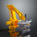 Industrial Yellow Robotic Arm Assembling Car Components In Automotive Manufacturing Process 3d model