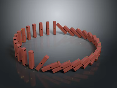 Red Dominoes in Circular Arrangement Showing Falling Sequence as Household Items 3d model
