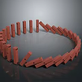 Red Dominoes in Circular Arrangement Showing Falling Sequence as Household Items