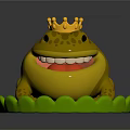 Green Frog Decorative Figurine With Golden Crown On Green Leaf Base Smiling 3d model