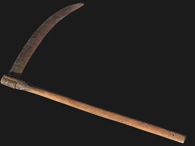 Traditional Curved Blade Weapon with Wooden Handle and Vintage Metal Design 3d model