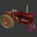 Vintage Red Tractor Utility Vehicle With Large Wheels And Classic Metal Body