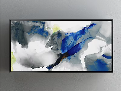 Contemporary Abstract Painting With Blue Gray White Yellow Hues And Black Frame 3d model