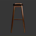 Wooden Bar Stool With Curved Seat And Four Legs Design