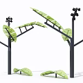 Tree Shaped Outdoor Lights With Green Leaf Panels And Black Lamp Heads