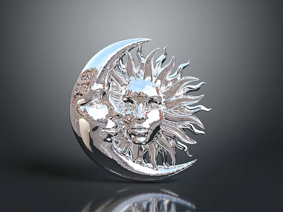Silver Moon And Sun Face Design Decorative Daily Life Accessory 3d model