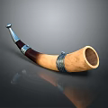 Vintage Wooden Musical Horn With Curved Design And Metallic Decorative Bands