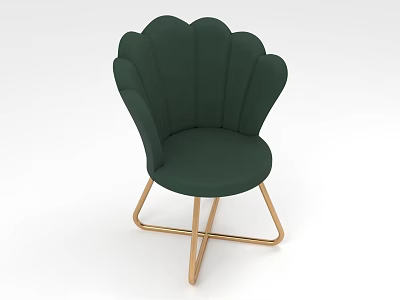Green Scallop Back Leisure Chair With Gold Metal Legs Modern Design 3d model
