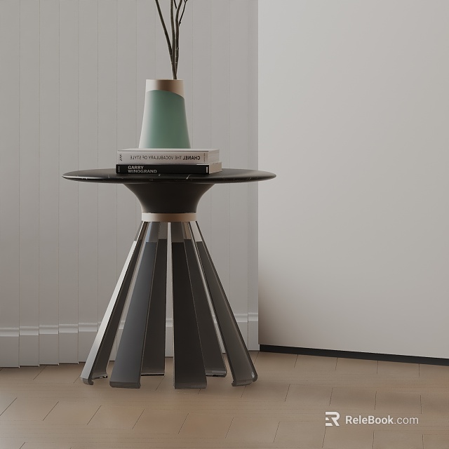Modern Stylish Side Table With Geometric Metal Base Stacked Books And Green Lamp On Top 3d model 