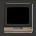 Vintage Computer Monitor Displaying Green Code Text And Wooden Frame Design