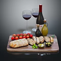 Fresh Food Platter with Sliced Bread Strawberries Olives Olive Oil and Balsamic Dip
