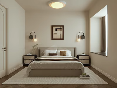 Modern Bedroom Interior Design With Double Bed Nightstands Wall Lamps And Area Rug 3d model