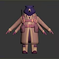 Cute Purple Cartoon Bear Character With Pink Coat Straps Gloves And Shoes
