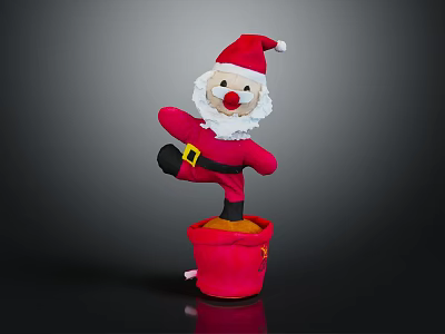 Plush Santa Claus Character Standing In Red Pot With White Beard And Red Hat 3d model