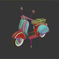 Vintage Turquoise And Red Motorcycle With Pink Accents Brown Seat Reflective Surface