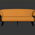 Modern Curved Orange Upholstered Sofa With Blue Legs And Smooth Design