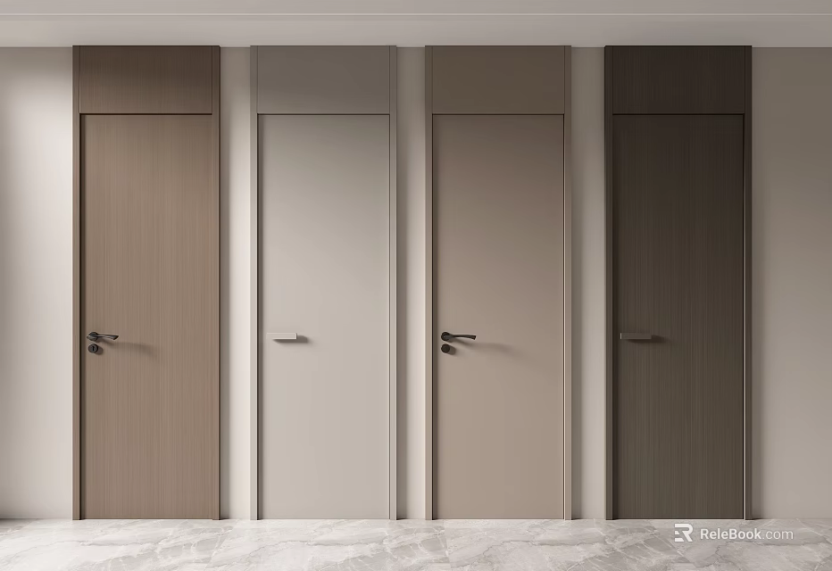Modern Home Interior Hinged Doors with Different Wooden Tones and Matte Finishes 3d model 