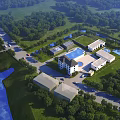 Aerial View of Modern Industrial Plant with Green Trees Waterbody and Surrounding Infrastructure