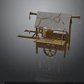 Wooden Mobile Vendor Cart With Canvas Awning Hanging Lanterns And Wheels