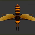 Detailed 3D Rendered Wasp With Black And Orange Stripes Compound Eyes Transparent Wings