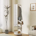 Wooden Clothes Rack With Hanging Clothes Bag And Potted Plant Near Window Blinds