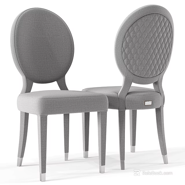 Gray Upholstered Leisure Chairs With Round Quilted Backrest And Slender Legs 3d model 